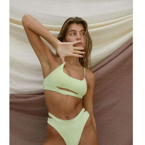 Free People Toast Swim Signature Cut-Out Bikini Bottom, Paradise Green, size XS